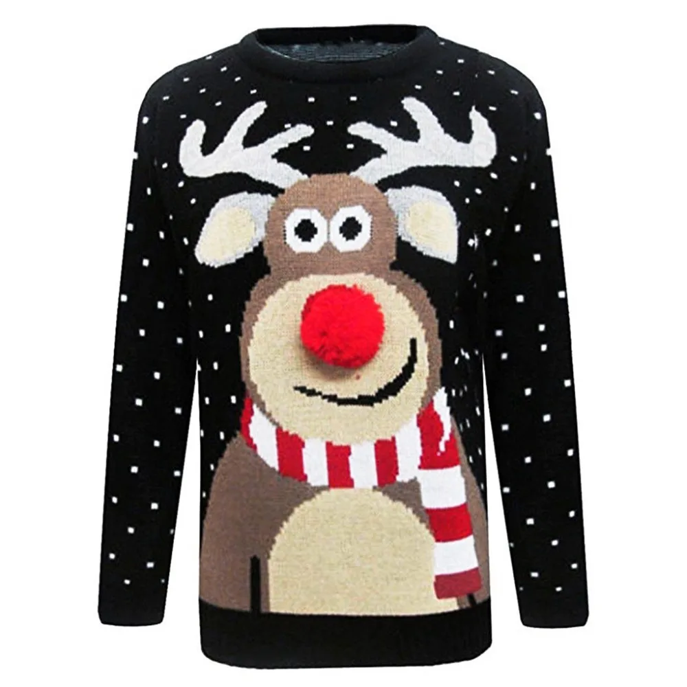 Женский некрасивый Рождественский свитер Горячая олень вязаный свитер с длинным рукавом джемпер топы с круглым вырезом Рождество Санта Клаус модная блузка