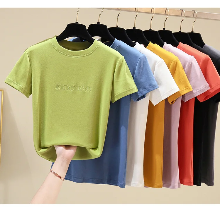 

Cotton T Shirt shirts Women Oversized plus size S-2XL Letter Tees Loose Tshirts round O Neck Female Tops ladies Short sleeve