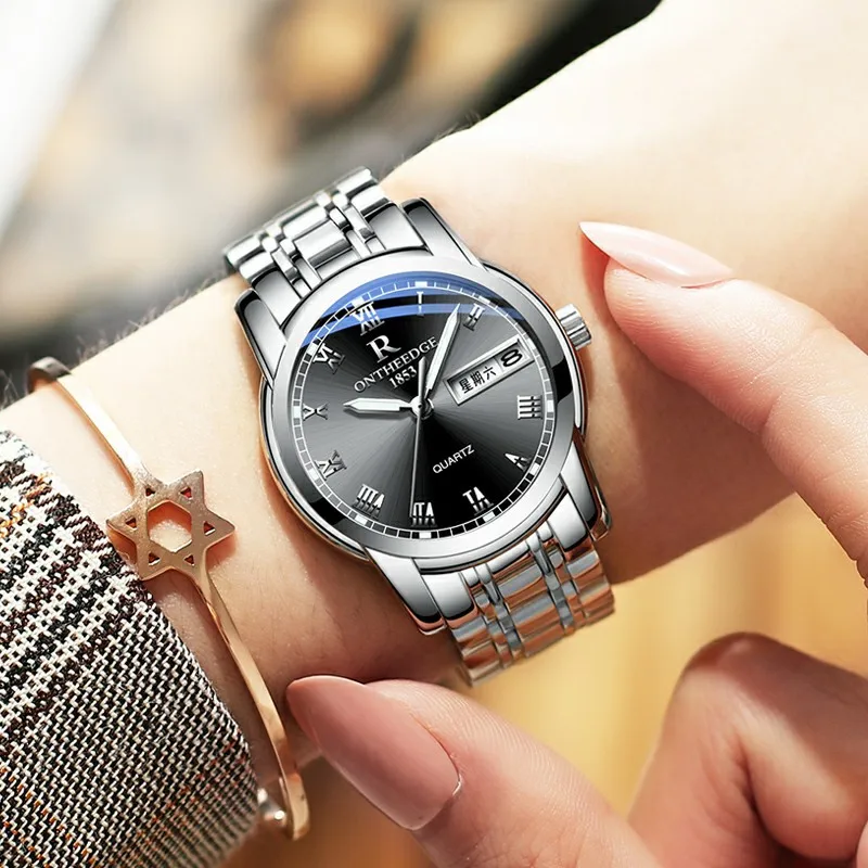 Ruizhiyuan Band Steel Watch Men's and Women's Genuine Quartz Watch Three-pin Business Non-Mechanical Watch 