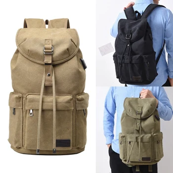 

Canvas Backpack Unisex Vintage Casual Rucksack 14 Inch Laptop Backpack with USB Charging Port Schoolbag Student
