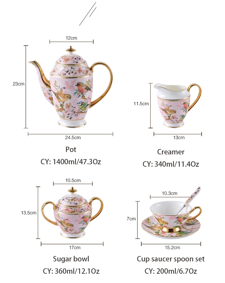 Pink Bird Bone China Coffee Set Porcelain Tea Set Advanced