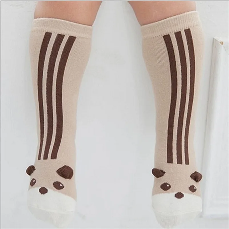Детские Нескользящие носки до колена носки для новорожденных девочек и мальчиков длинные хлопковые носки для младенца с изображением лисы, кошки, животных - Цвет: squirrel non-slip