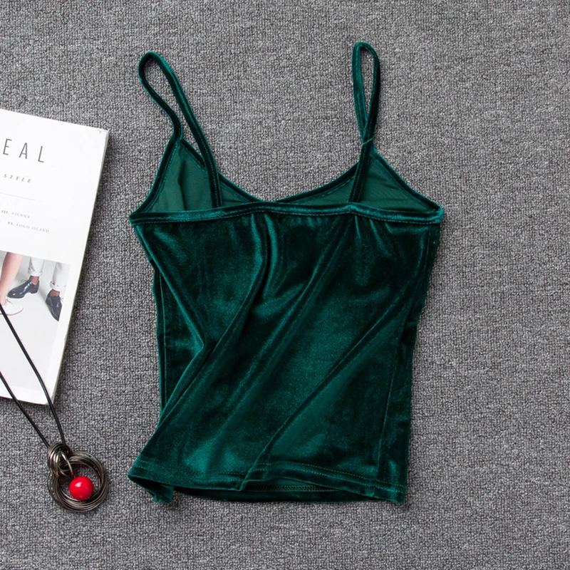 TWOTWINSTYLE Velvet Spaghetti Strap T-Shirt Women V Neck Sexy Tank Vest Tops Female Sleeveless Basic T-shirts Large Size Summer