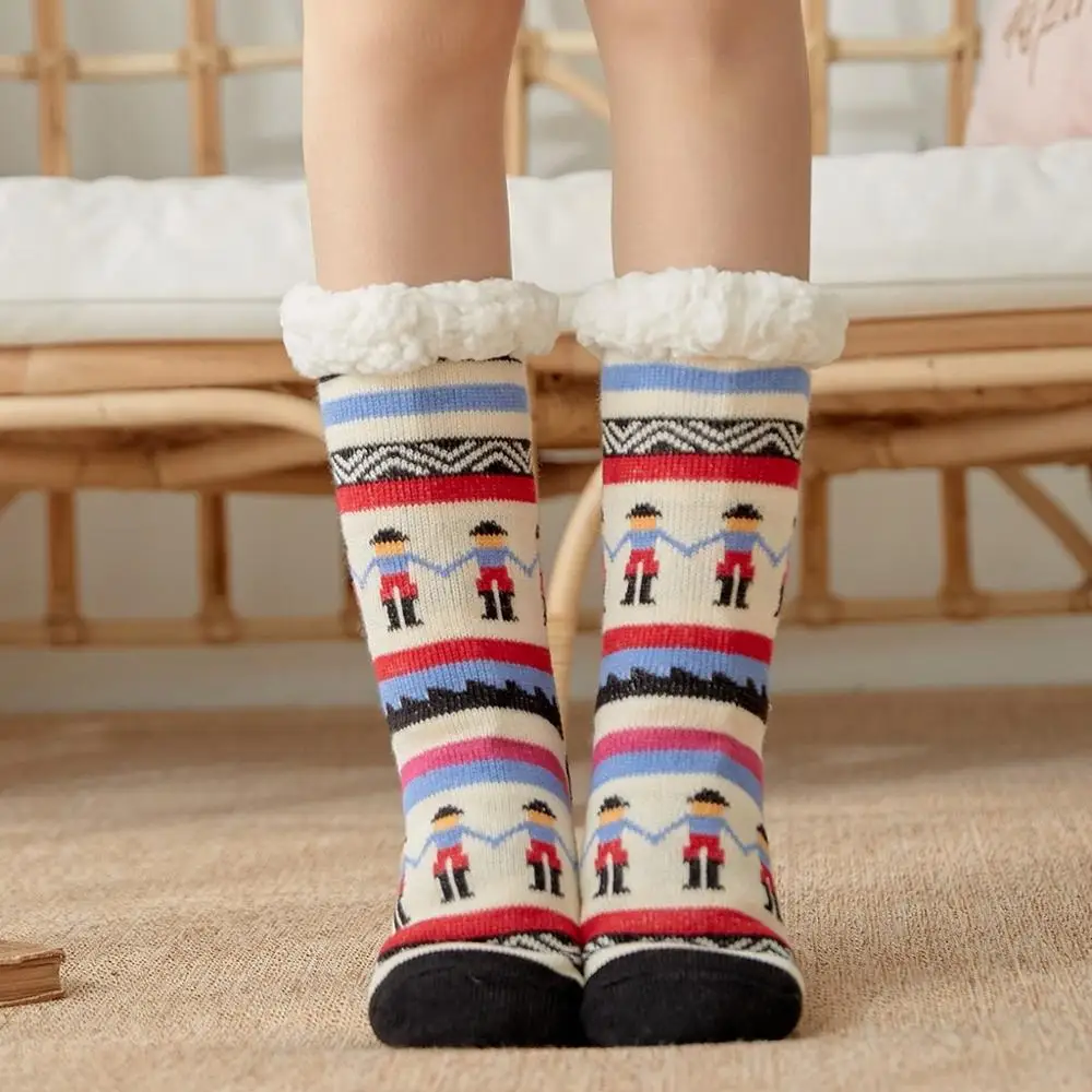 Женские рождественские носки, повседневные хлопковые носки с изображением лисы, медведя, с изображением снежного лося, толстые нескользящие носки-тапочки, ковровые носки, mujer meias