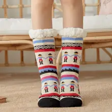 Женские рождественские носки, повседневные хлопковые носки с изображением лисы, медведя, с изображением снежного лося, толстые нескользящие носки-тапочки, ковровые носки, mujer meias