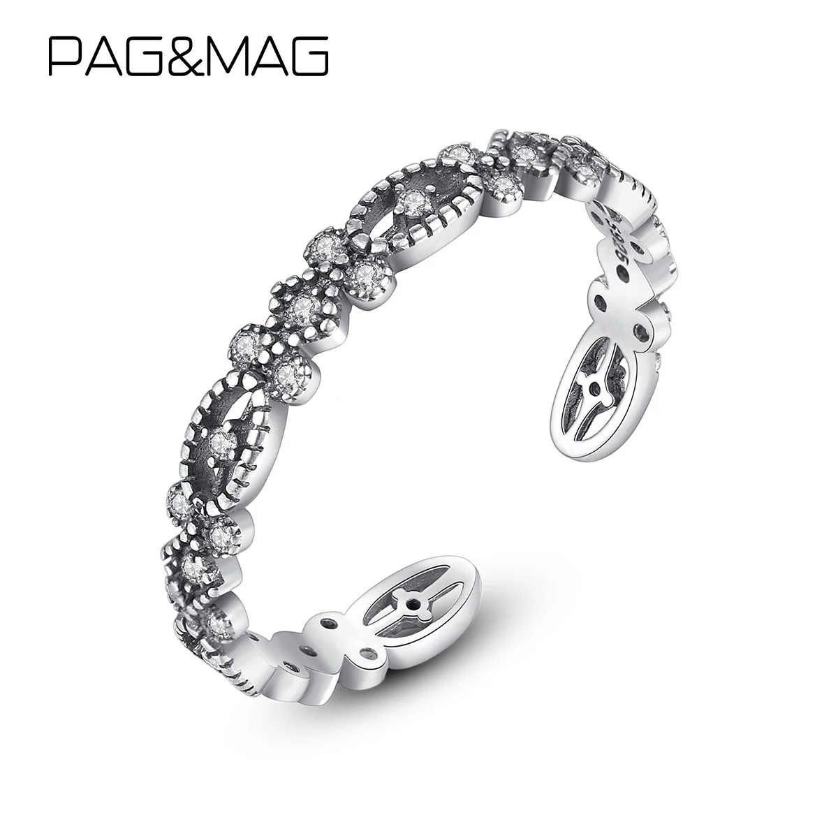PAG &amp MAG Retor ослепительное кольцо с фианитом из фианита 925 пробы регулируемое