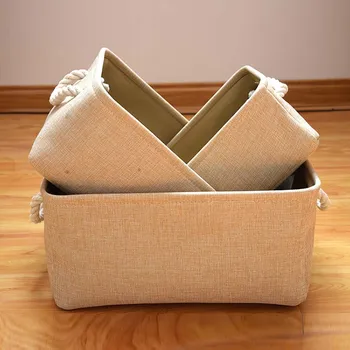

Cotton Linen Sundries Storage Basket With Handle Foldable Desktop Cosmetics Organizer Kids Room Toy Hamper Fabric Baskets