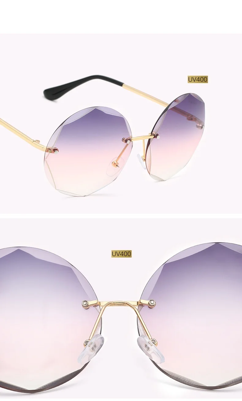 Негабаритные солнцезащитные очки без оправы, градиентные линзы, прозрачные круглые солнцезащитные очки для женщин, роскошные винтажные Брендовые женские очки, Новинка