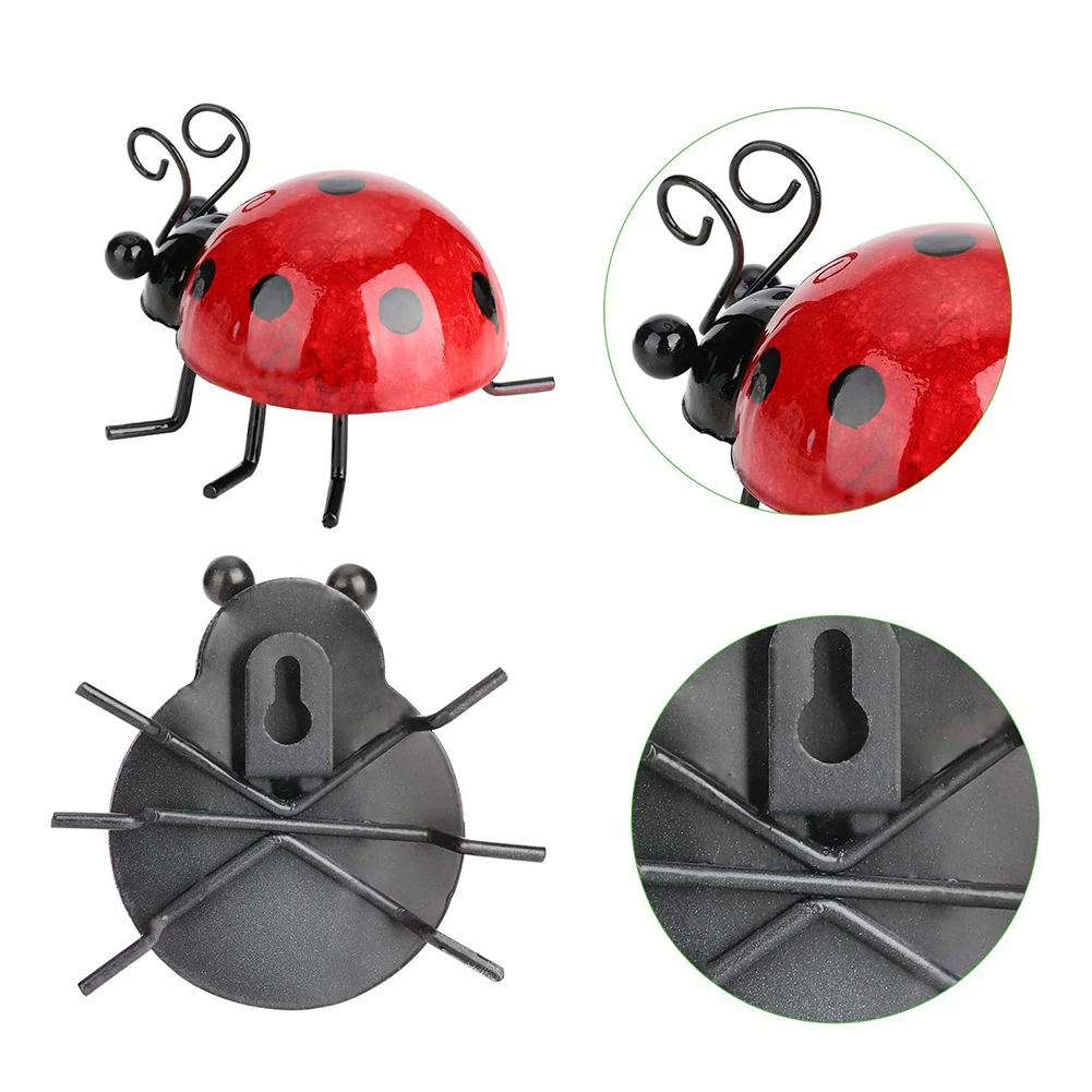 4PCS/Set Metal Cute Ladybugs Beautifully Bling Color Garden Fence Wall Art Decoration Outdoor Wall Sculptures #W0