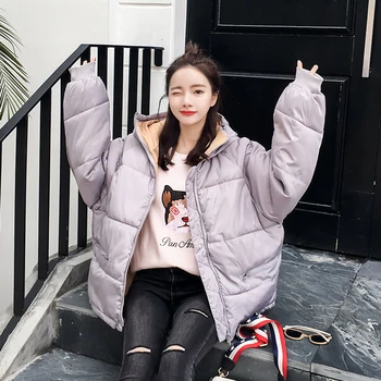 

Women Winter Jacket Solid Pocket New Cotton Loose Warm Parka Jacket Winter Padded Coat Korean Female Soft Overcoat xs