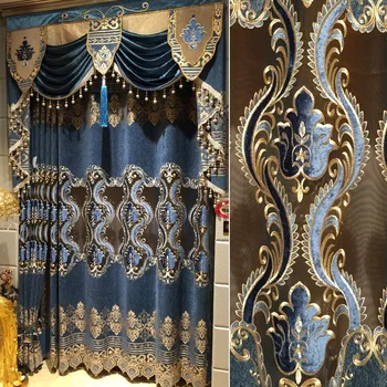 

High-end European curtains chenille jacquard laser hollow embroidery fpr villa living room bedroom curtains tulle custom