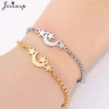 Jisensp, золотые браслеты из нержавеющей стали, браслеты в форме звезды и Луны для женщин, ювелирные изделия в стиле бохо, простые манжеты, регулируемый браслет с шармом, аксессуары