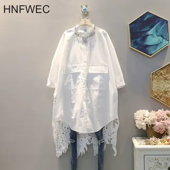 

2020 Spring Summer New Pattern Stand Collar Half Sleeve Solid Patchwork Crochet Casual Shirt Women Fashion Tide V454