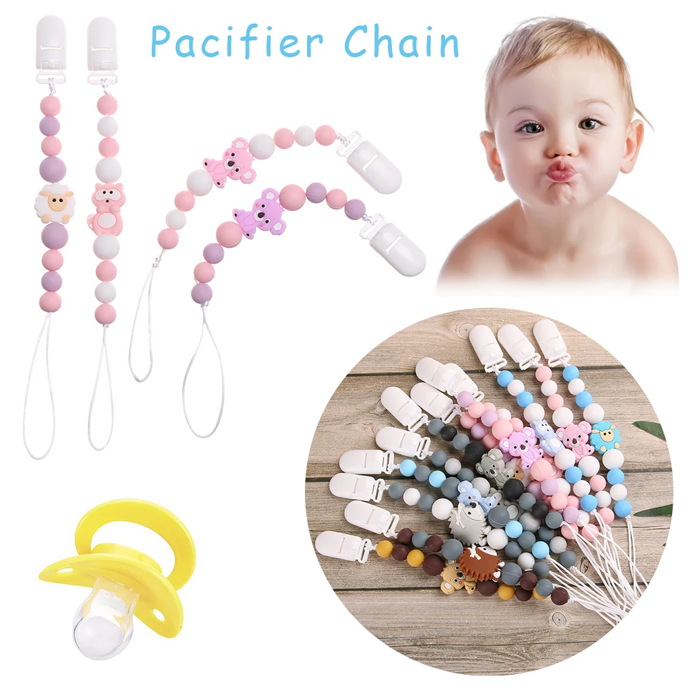 

1PC Baby Lovely Pacifier Chain Cute Dummy Holder Clip Food Grade Baby Feeding Teether Chains Cartoon Silicone Pacifiers Clip