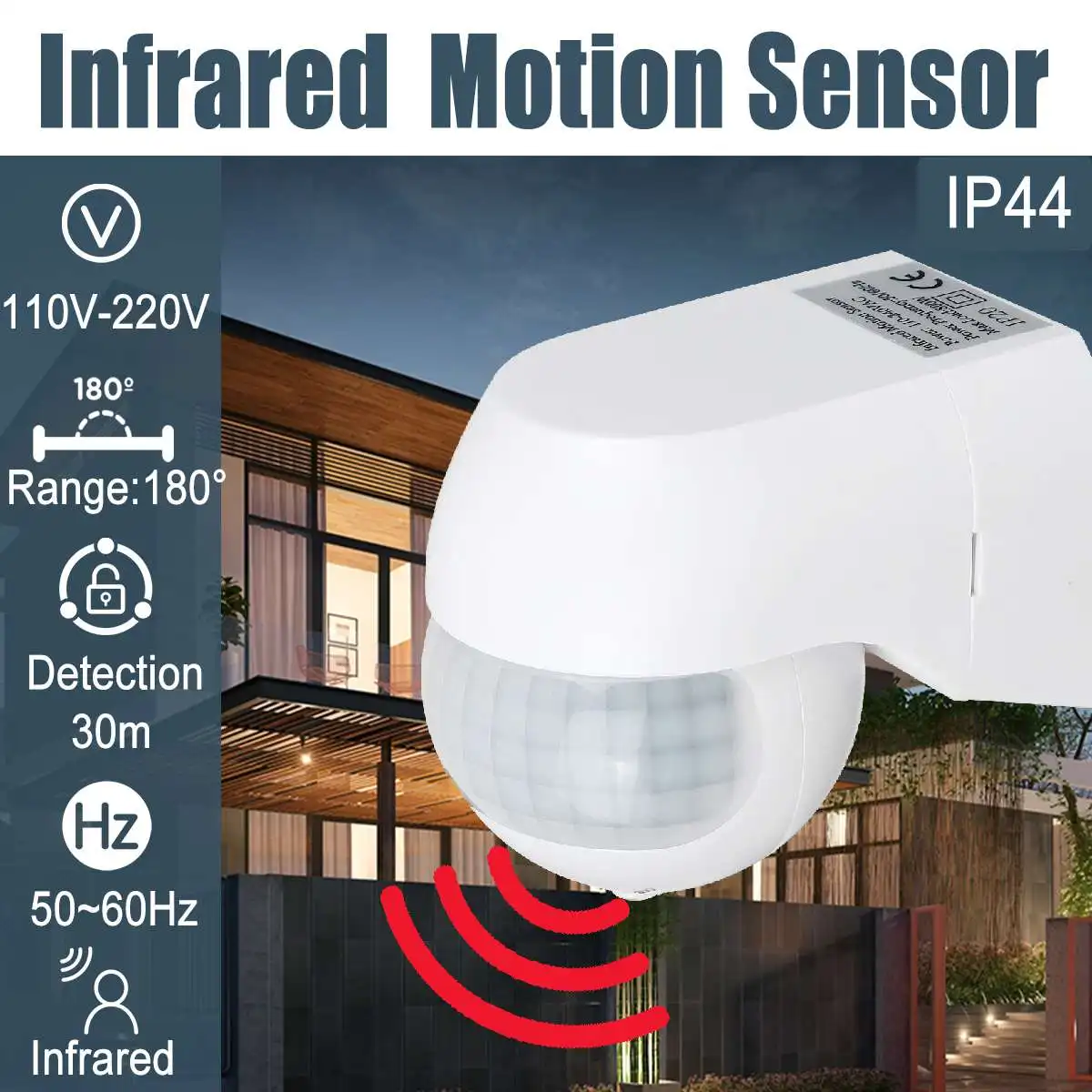 

180 Degree Adjustable Infrared PIR Motion Sensor Wireless Sensitive Alarm Detector 110V-220V Time Delay Home Security Outdoor