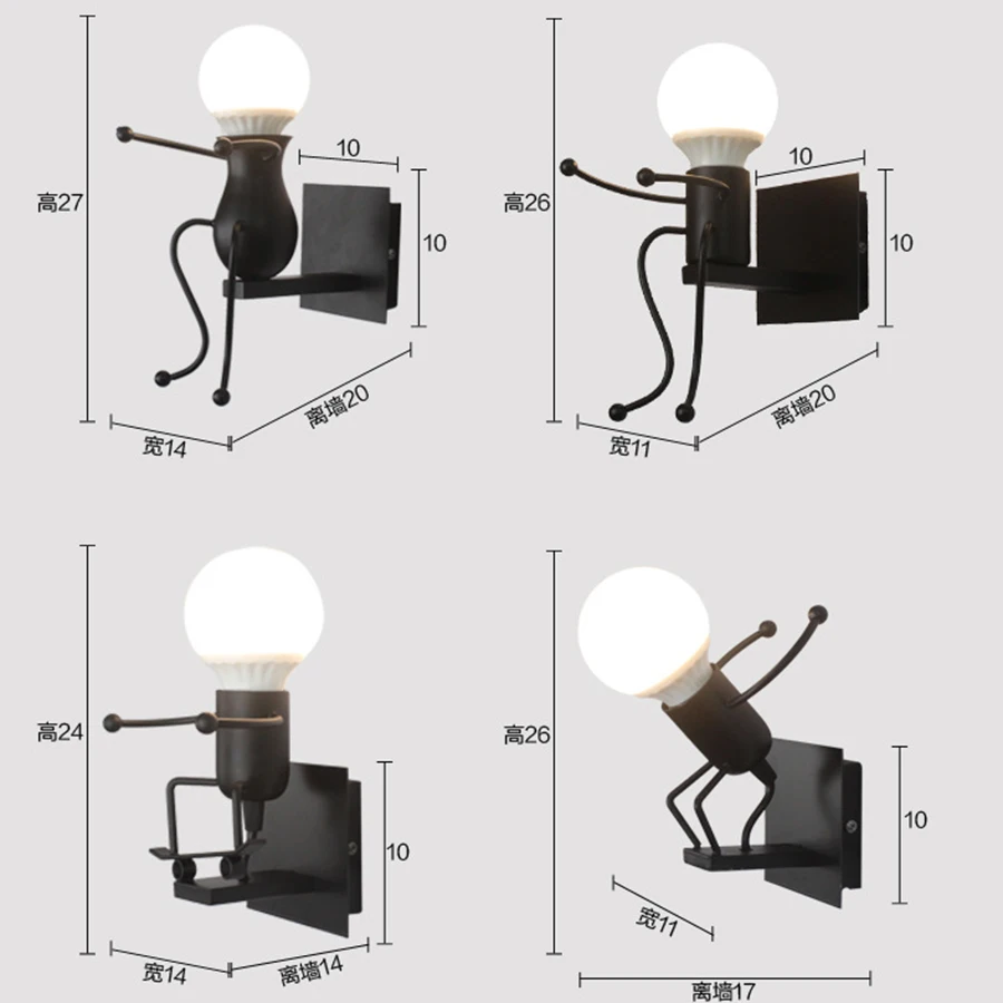 Tanie Nordycki kreatywny Swing LED kinkiet E27 żelaza mały człowiek ściany sklep