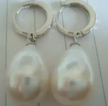 

HUGE A pair of 12-14mm natural south sea genuine white drop pearl earring