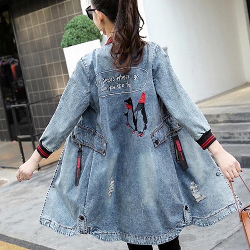 New  Autumn Winter Women Ripped Hole Denim Jacket 2019 Harajuku Boyfriend Jean Jacket Vintage Long Sleev