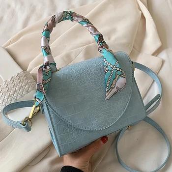 

NEW Crocodile Pattern PU Leather Crossbody Bags for Women 2020 Female Shoulder Handbags Tote with Scarve Women Leather Handbags