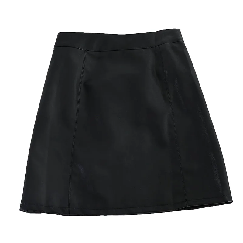Осенне-зимняя женская модная однотонная короткая мини-юбка из искусственной кожи, городская женская сексуальная юбка с высокой талией выше колена трапециевидной формы