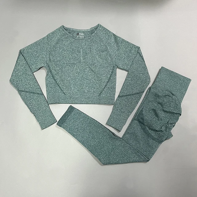 Seamless Women Yoga Set High Waist Yoga Pants Gym Clothing Women Sportswear Sport Shorts Sports T-shirt Workout Gym Set 2Pcs Set Green