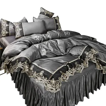 

Luxury Bed Skirt Four-Piece Set with Bedspread-Style Silk Tencel Pure Cotton Princess Style High-End