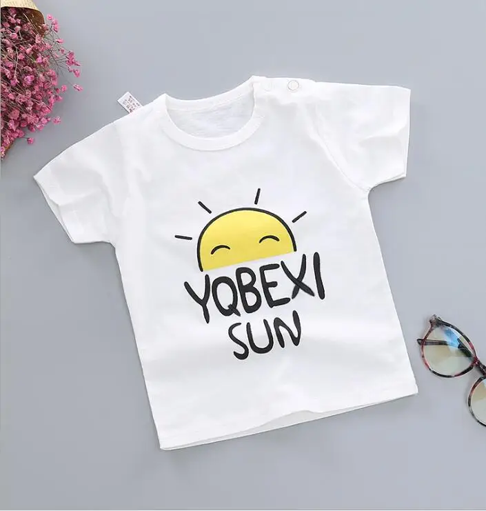 Детские летние хлопковые футболки с коротким рукавом и мультяшным