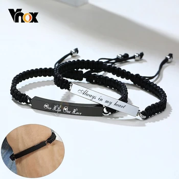 

Vnox Free Custom Engrave Bar Bracelets for Men Women Casual Black Rope Chain Adjustable Urn Remembrance Gifts Jewelry