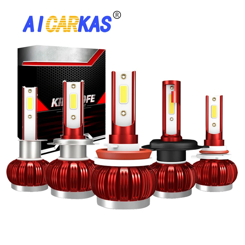 Светодиодные лампы для автомобильных фар AICARKAS COB H4 H7 H8 H11 H1 9005 HB3 9006 HB4