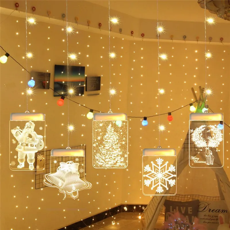 

Christmas Elk Bell String Window Light LED Decor For Home Wedding Hanging Garland Christmas Tree Decor Ornament Navidad Xmas Led