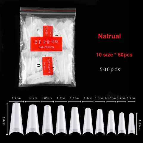 False Nail Art Tips French Half Natural Transparent Coffin Fake Nails Tips Acrylic UV Gel Nail Polish Manicure