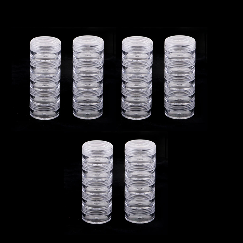 

6x 5 Stackable Clear Jar Small Item Storage Box Screw Jar Nail Art Container