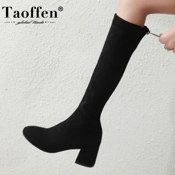 

TAOFFEN Size 31-43 Women Knee Boots Warm Zipper High Heel Winter Shoes Woman Sexy Long Boot Fashion Daily Lady Office Footwear