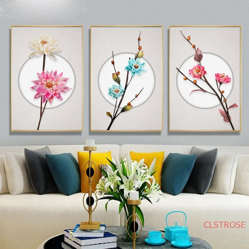 

New Chinese Style Posters And Prints Color Flowers Decorative Canvas Paintings For Living Room Bedroom Home Art Wall Pictures