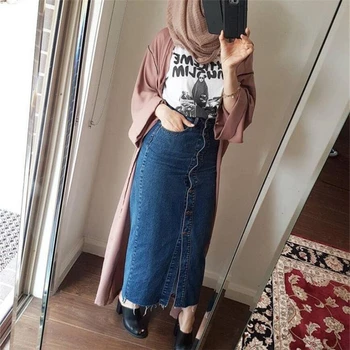 

2020 Fashion muslim denim skirt bodycon maxi womens islamic clothing long jeans skirts plus size S-XXL