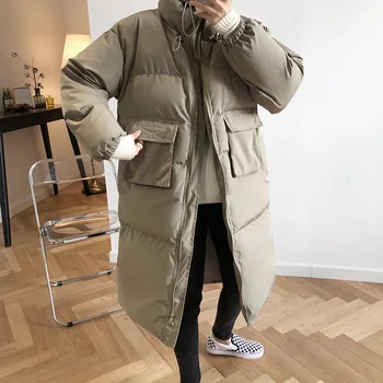 

Winter Thick Long Green Women Jacket Coat Vintage Casual Black White Zipper Warm Thicken Female Jacket Outwear Woman Parkas