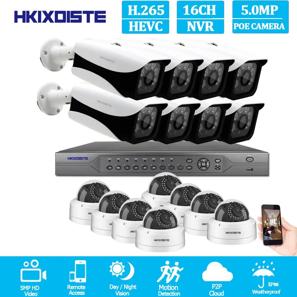 Черный H.265 16CH 5MP POE NVR CCTV системы 5MP открытый IP67 всепогодный ip-камеры с питанием по POE видео безопасности комплект 8CH 4K HDMI - Цвет: Черный