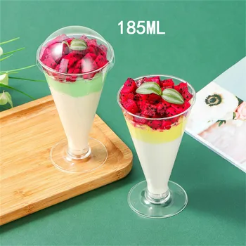 

20pcs Net red transparent hard plastic cup creative goblet party favors Tiramisu cake cup 185ml wine cocktail glass with lid