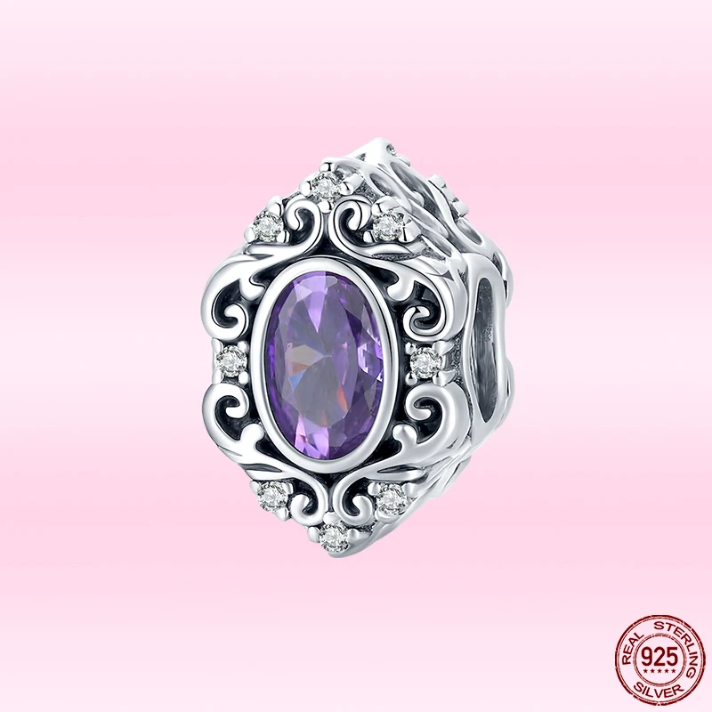 Bamoer 925 Sterling Silver Women Classic Purple Heart Love Pendants Charm Beaded fit Original Bracelet Bangle DIY Jewelry Gift rings 925 Silver Jewelry