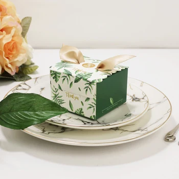 

50pcs Green Leaves Candy Box Unicorn Party Wedding Favor Chocolate Box Sweet Day Gift Box Baby Shower Supplies