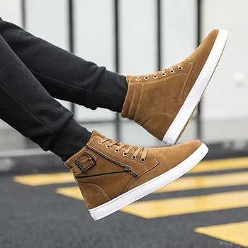 

Men's Fashion Casual Boots Trend High Ankle Winter Zip Shoes Stylish Youth Popular Motorcycle Boots Zipper Suede Leather Boots