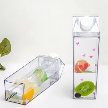 

500ML Water Bottle Creative BPA Free Plastic Cute Clear Milk Carton Portable Cup School Outdoor Drinking Bottle
