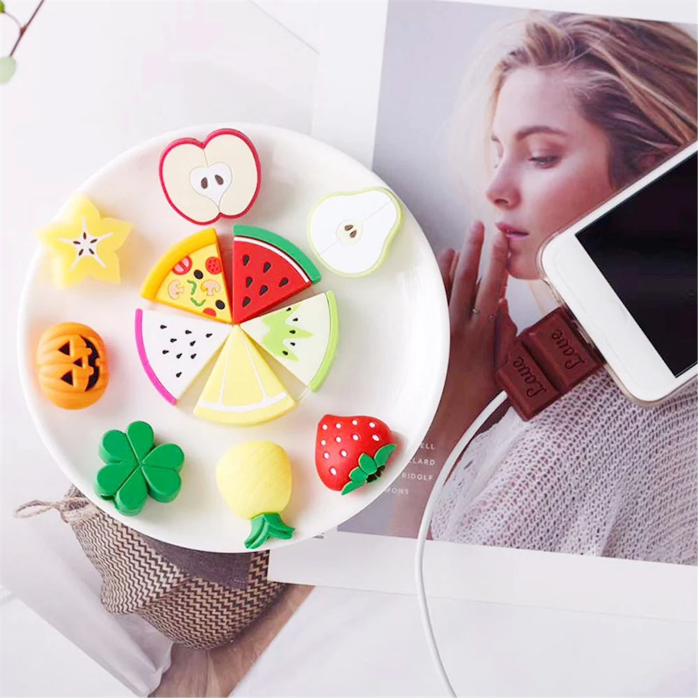 

1PC Colorful Cartoon Fruit PVC Data Line Cover Cable Bite Cute Phone Charger Protector Cable Holder Soft Cord Accessories