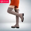 QUTAA-Botas por encima de la rodilla para mujer, zapatos informales con cordones y Tacón cuadrado de Botas Largas, punta redonda, para otoño e invierno, Size34-43, 2022 ► Foto 1/6