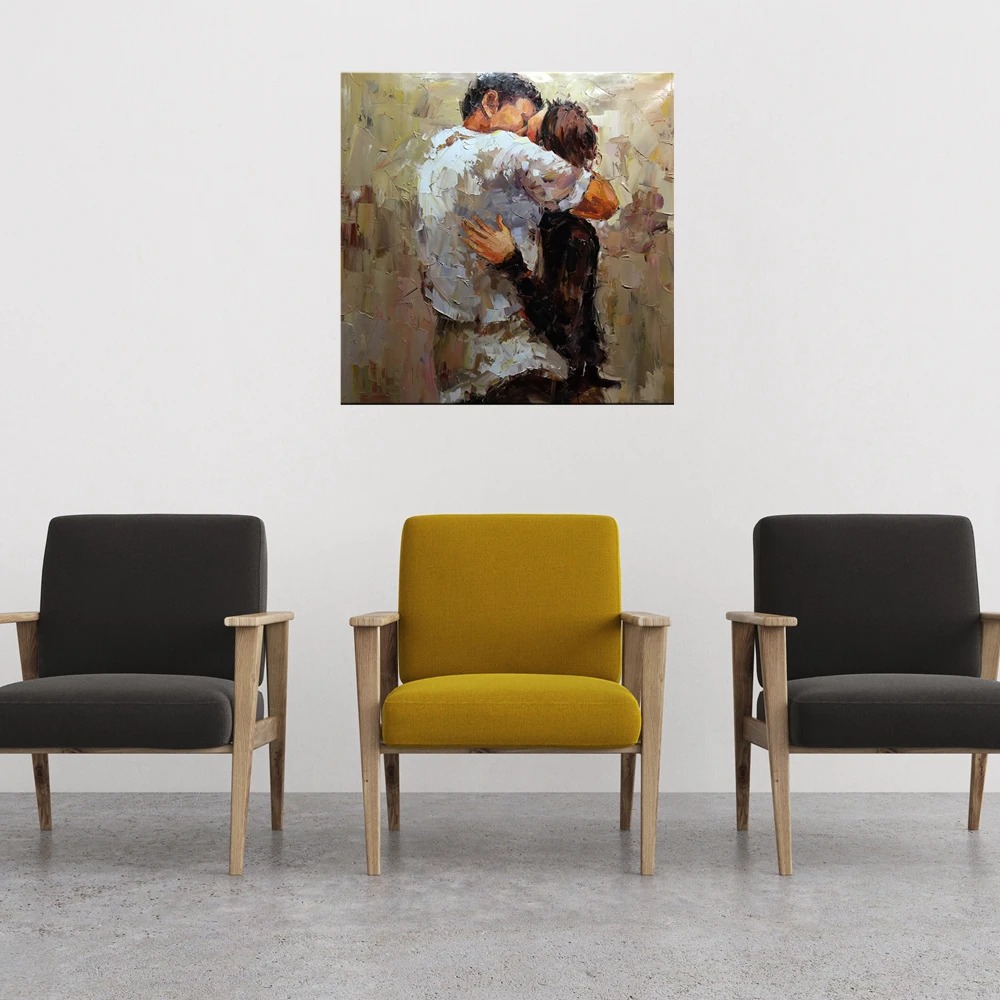 

Living Room Couple Hugging and Kissing Lover Portrait Knife Oil Canvas Paintings for Office Restaurant Wall Decor Drop Shipping