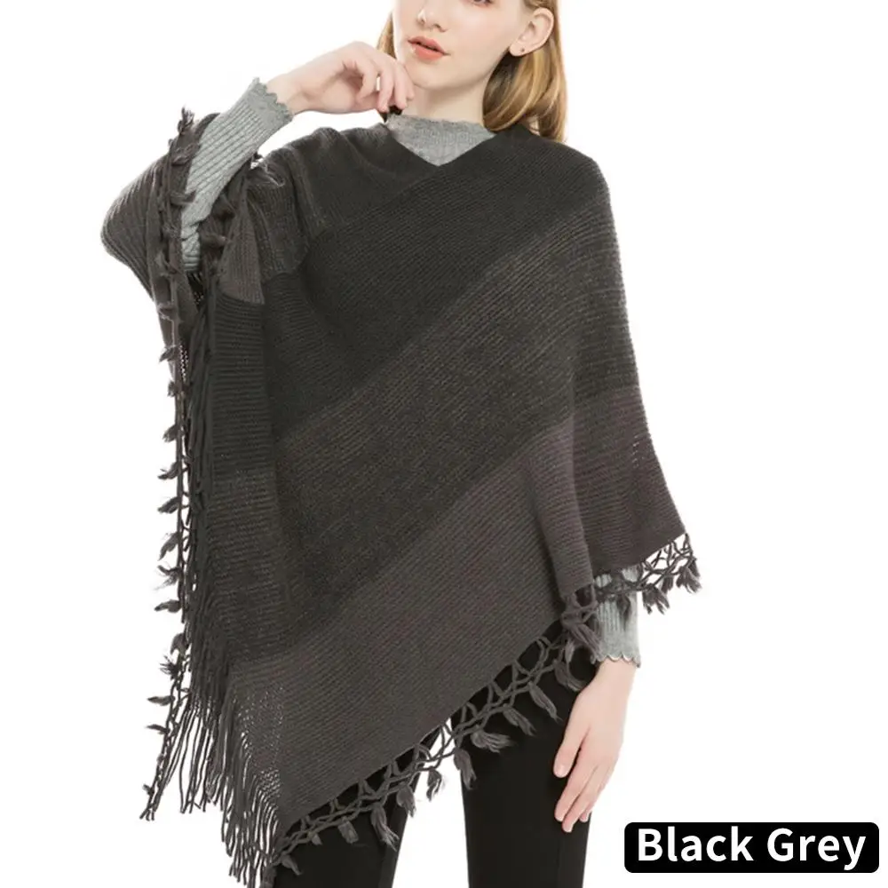Febelle, женский кашемировый шарф на осень и зиму, накидка "летучая мышь", пончо, Пашмина, вязаная накидка, свитер, пальто, верхняя одежда - Цвет: black grey