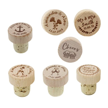

30pcs Personalized Engraved Wood Wine Stopper Laser Cork Bottle Toppers Gift stopper Wedding Party Logo Decor Favor Cheers Name
