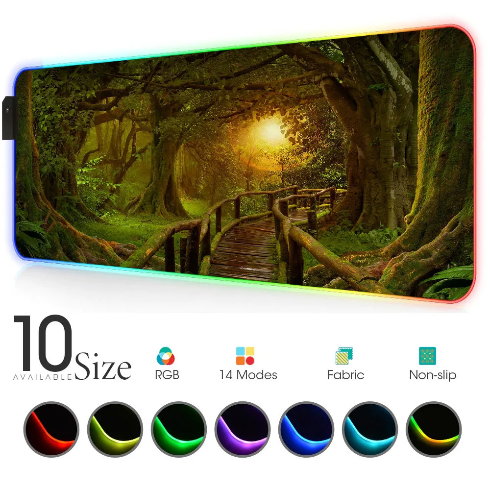 

Forest RGB Mouse Pad Black Gamer Accessories Large LED MousePad XXL Gaming PC Desk with Backlit Rubber computer laptop Pads