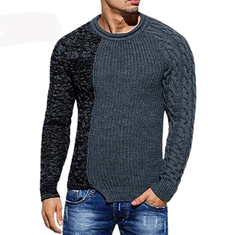 

Ropa Para Hombre Male Pullover Crew Neck Patchwork Knitted Sweater Men Casual Regular Plus Size Streewear Jersey Hombre Invierno