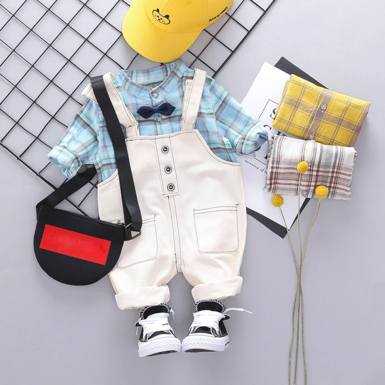 

kids boys clothes set plaid blouse boys overall baby girls set clothes long pant in kid girls children clothes outfits